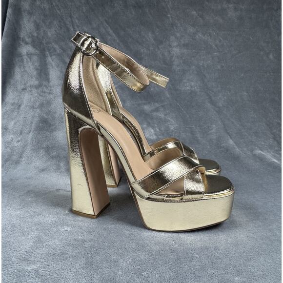 Chase & Chloe Platform Gold Platform 6 Inch Heels Sandals Woman’s Size 9 - Picture 1 of 6